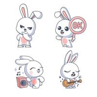 carino coniglio giocando musicale strumento, cartone animato stile impostato vettore