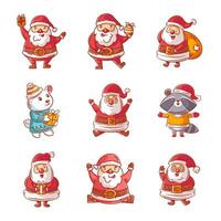 Santa Claus con animali, cartone animato stile impostato vettore