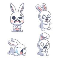 carino triste coniglio, cartone animato stile impostato vettore