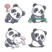 carino panda con amici cartone animato stile impostato vettore