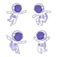 carino astronauta saltare, cartone animato stile impostato vettore