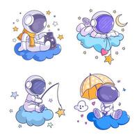 carino astronauta nel nuvole cartone animato stile impostato vettore