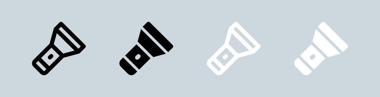 torcia elettrica icona impostato nel nero e bianca. torcia segni vettore illustrazione.
