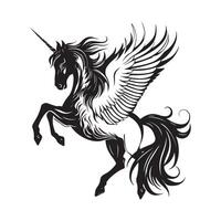 Pegasus volante cavallo. maestoso Pegasus vettore logo portafortuna design illustrazione azione vettore