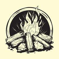 falò logo legna ardente e fuoco design campeggio avventura Vintage ▾ vettore