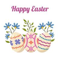 vettore colore carta con Pasqua uova, fiori e le foglie. Pasqua uovo caccia invito modello su bianca sfondo.