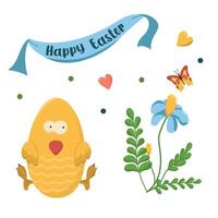 vettore colore carta con Pasqua polli. Pasqua uovo caccia invito modello su bianca sfondo.