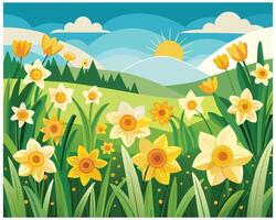 narciso fiori primavera vettore illustrazione su bianca sfondo