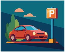 parcheggiata auto parcheggio lotto e veicolo gratuito parco la zona prato illustrazione su bianca sfondo vettore