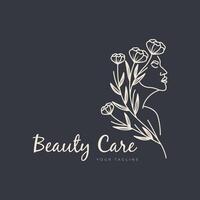 mano disegnato logo linea arte femminile bellezza floreale botanico salone terme cosmetico cura design vettore illustrazione minimalismo