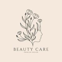 mano disegnato logo linea arte femminile bellezza floreale botanico salone terme cosmetico cura design vettore illustrazione minimalista