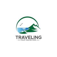 vettore aereo con palme icona logo di viaggio e viaggio agenzia vettore illustrazione