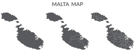 Malta carta geografica. carta geografica di Malta nel grigio impostato vettore