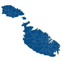 Malta carta geografica. carta geografica di Malta nel amministrativo province nel blu colore vettore