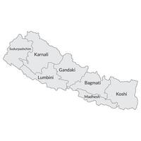 Nepal carta geografica. carta geografica di Nepal nel amministrativo province vettore