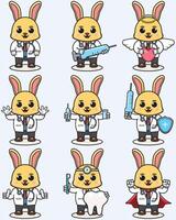 vettore illustrazione di carino coniglio cartone animato con medico costume. impostato di carino coniglio personaggi. collezione di divertente poco coniglio.