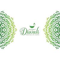 eco amichevole verde Diwali saluto sfondo con rangoli design vettore