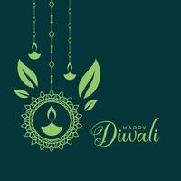 contento Diwali Festival verde sfondo con lanterna design vettore