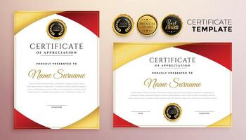 rosso e oro multiuso certificato modello design vettore