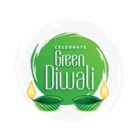 verde diya lampada per eco Diwali saluto sfondo nel dipingere spazzola stile vettore