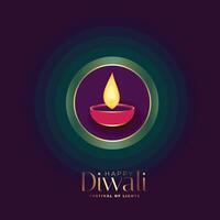 contento Diwali auguri carta con brillante diya design vettore