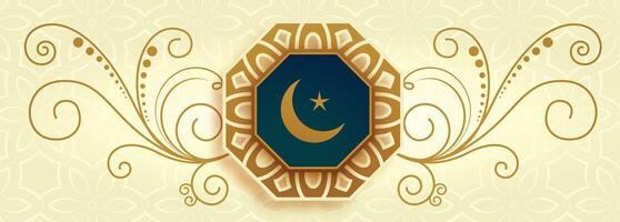 islamico bandiera con ornamentale disegni e Luna stella vettore
