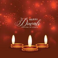 brillante contento Diwali diya realistico sfondo design vettore