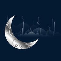 argento decorativo Luna e moschea islamico design vettore