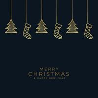 Natale nero e oro sfondo con sospeso decorazione vettore