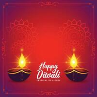 contento Diwali Festival auguri carta con brillante diya vettore