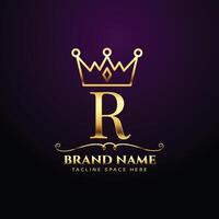 reale lettera r lusso corona tiara logo concetto design vettore