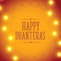 tradizionale contento dhanteras religioso luminosa decorazione luci sfondo vettore