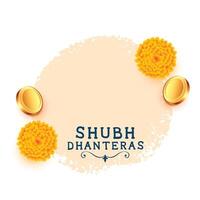 pulito shubh dhanteras vacanza manifesto con d'oro moneta e floreale design vettore