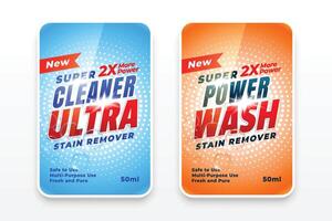 ultra addetto alle pulizie lavanderia detergente etichette impostato di Due vettore