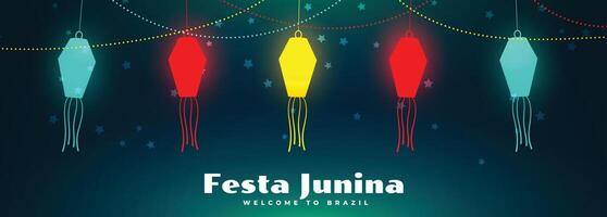 festa junina raggiante lanterne bandiera design vettore