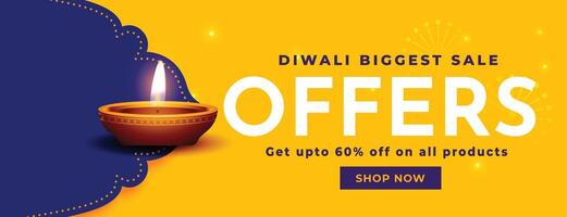 indiano Festival Diwali vendita e offrire bandiera con realistico diya vettore