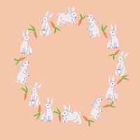 Pasqua piatto ghirlanda con Pasqua coniglietto e carote. primavera vacanza concetto. abbozzato mano disegnato elementi su arancia sfondo. ideale per come modello per saluti, bandiera e sfondo vettore