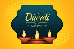 shubh Deepavali auguri carta con diya nel floreale sfondo vettore