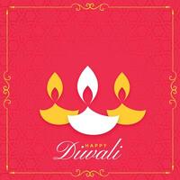 contento Diwali piatto sfondo con tre diya vettore