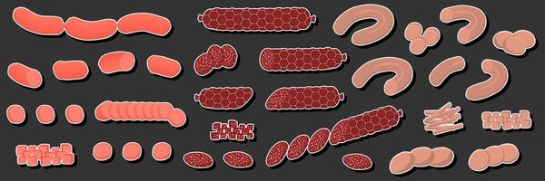 illustrazione sul tema grande set diversi tipi di salumi di carne salsicce vettore