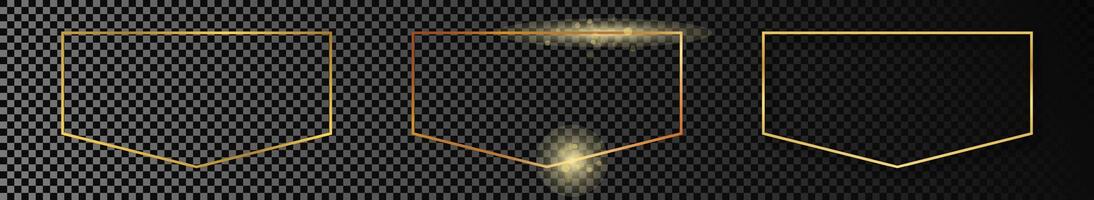 impostato di tre oro raggiante montatura isolato su buio sfondo. brillante telaio con raggiante effetti. vettore illustrazione.