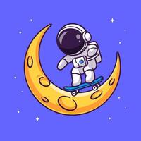 carino astronauta giocando skateboard su Luna cartone animato vettore icona illustrazione. scienza sport icona concetto isolato premio vettore. piatto cartone animato stile