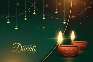 contento Diwali auguri backgorund con decorativo diya vettore