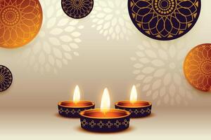 Diwali celebrazione modello con realistico olio lampada design vettore