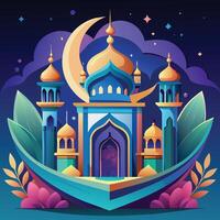 Ramadan kareem sfondo con moschea e Luna. vettore illustrazione.