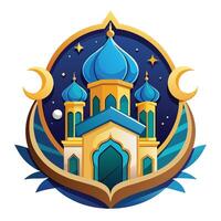 vettore illustrazione di moschea emblema. Ramadan kareem saluto carta o manifesto.