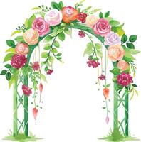 acquerello nozze arco con fiori e verde. vettore illustrazione.