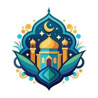 vettore illustrazione di moschea emblema. Ramadan kareem saluto carta o manifesto.