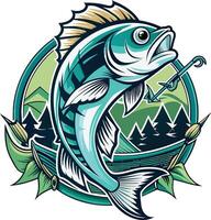 vettore illustrazione di un' grande pesce con un' pesca asta su un' sfondo di natura