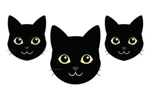 impostato di nero assortito gatti facce isolato su bianca sfondo vettore